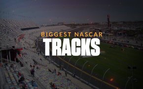 Biggest NASCAR tracks text overlay on NASCAR track