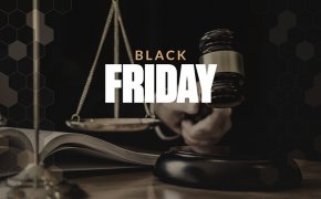 Black Friday text overlay on legal scale
