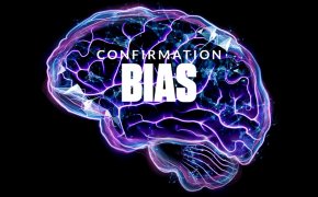 Confirmation bias text overlay on brain