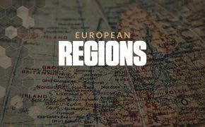 European regions text overlay on antique map of europe