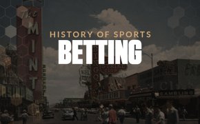 History of sports betting text overlay on old school Las Vegas