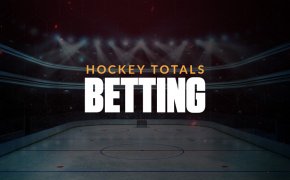Hockey totals bet text overlay on hockey rink