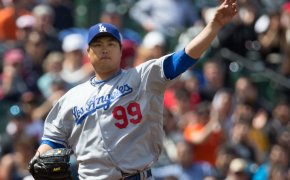 Hyun-Jin Ryu pitching for the Dodgers.