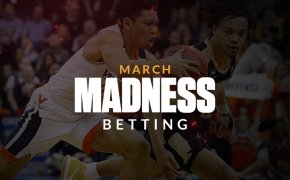 March Madness Betting text overlay on college basketball image