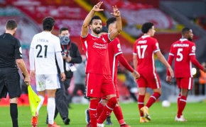 Mo Salah celebrates against Leeds