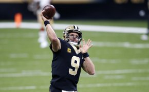 New Orleans Saints quarterback Drew Brees warming up his arm before a game.