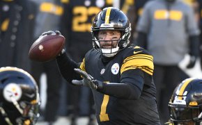 Pittsburgh Steelers quarterback Ben Roethlisberger throwing a pass in a game.