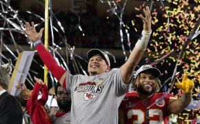 Patrick Mahomes celebrates winning Super Bowl 54