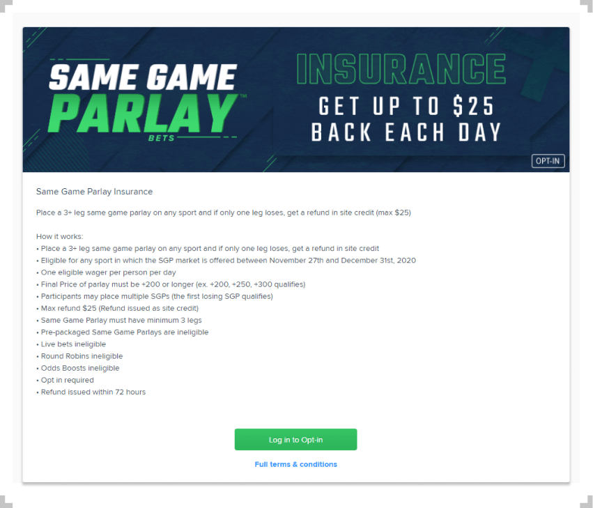 FanDuel same game parlay insurance terms and conditions