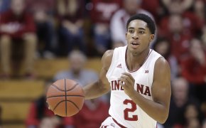 Indiana's Armaan Franklin dribbling up the court