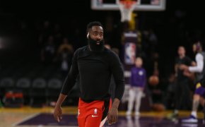 James Harden warms up