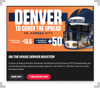 Screenshot of Denver promotion on PointsBet Colorado website