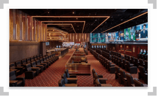 Chairs and tables in a retail sportsbook location