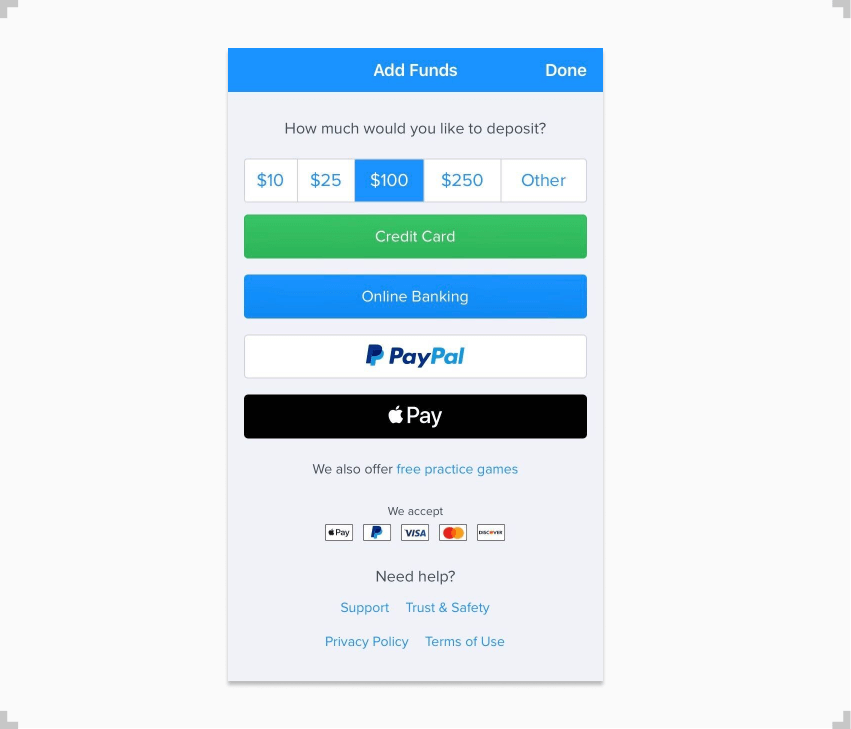 FanDuel PayPal Deposit Screen