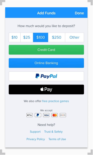 FanDuel PayPal Deposit Screen