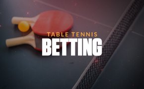 Table tennis betting title over paddles on a table