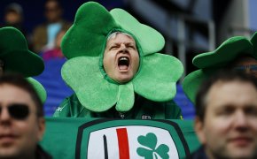 London Irish fan cheering in the stands