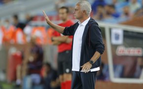 Roma's head coach Jose Mourinho gives instructions