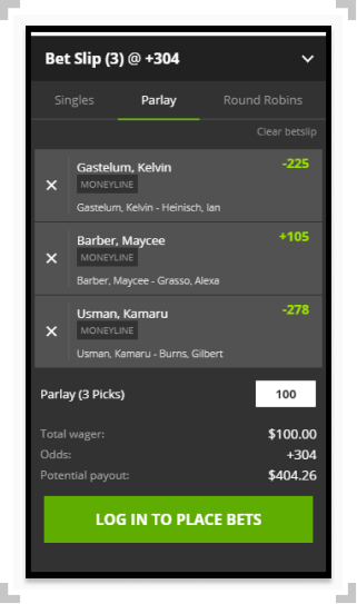DraftKings parlay bet slip with fights from UFC 258