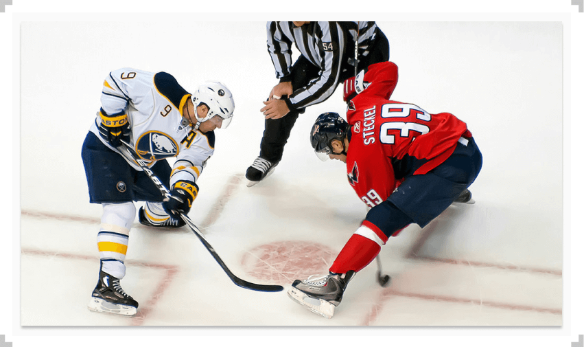 Hockey faceoff between the Buffalo Sabres and Washington Capitals