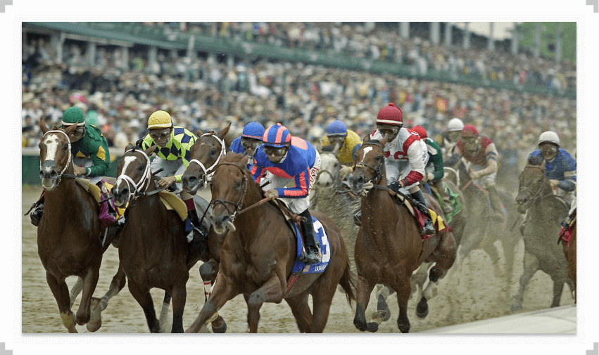 Pack of horses running a race at Kentucky Derby