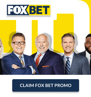 FOX newscasters over yellow and white background with FOX Bet logo