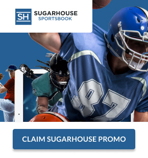 Sugarhouse sportsbook athletes over blue background logo