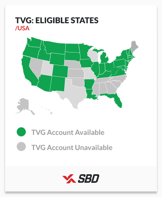 Map of states where TVG accounts are available