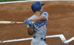 Los Angeles Dodgers shortstop Corey Seager at the plate
