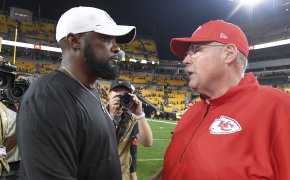 Pittsburgh Steelers head coach Mike Tomlin talking with Kansas City Chiefs head coach Andy Reid after a game.