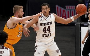Missouri State's Gaige Prim shielding the ball from a defender