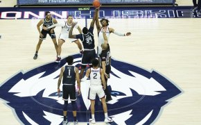 The Connecticut Huskies tip-off against the Georgetown Hoyas
