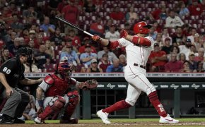 Joey Votto takes a cut at the plate
