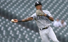 Chicago White Sox's Tim Anderson throwing to first base