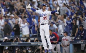 Los Angeles Dodgers center fielder Cody Bellinger celebrating a home run
