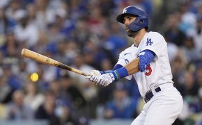 Los Angeles Dodgers' Chris Taylor hitting a home run