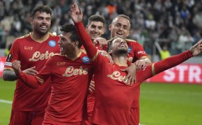 Napoli players celebrate goal