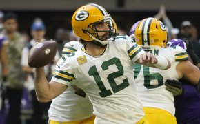 Aaron Rodgers launches a throw