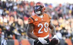 Joe Mixon of the Bengals with the football in his hands