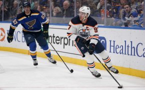 Edmonton Oilers' Connor McDavid skating with the puck