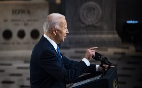 President Joe Biden speaks from Statuary Hall at the U.S. Capitol