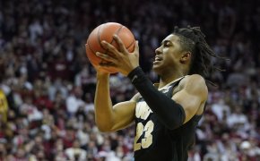 Purdue's Jaden Ivey rising for a layup