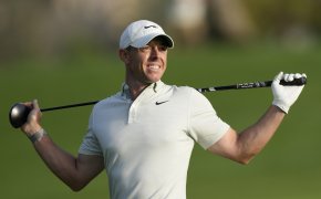 Rory McIlroy reacts after a poor shot