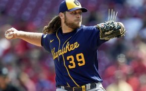 Milwaukee Brewers starting pitcher Corbin Burnes delivering a pitch