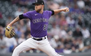 Colorado Rockies starting pitcher Kyle Freeland throwing a pitch