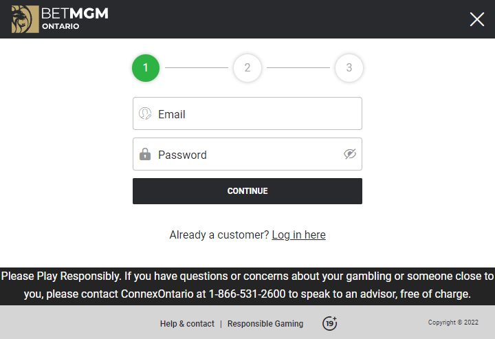 BetMGM Ontario registration webpage