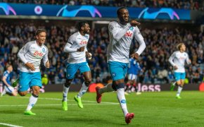Tanguy Ndombeledo Napoli celebrates after scoring a goal