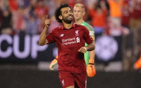 Liverpool forward Mohamed Salah (11) celebrates his goal