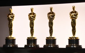 Oscar statues seen backstage
