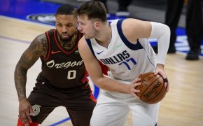 Luka Doncic defended by Damian Lillard